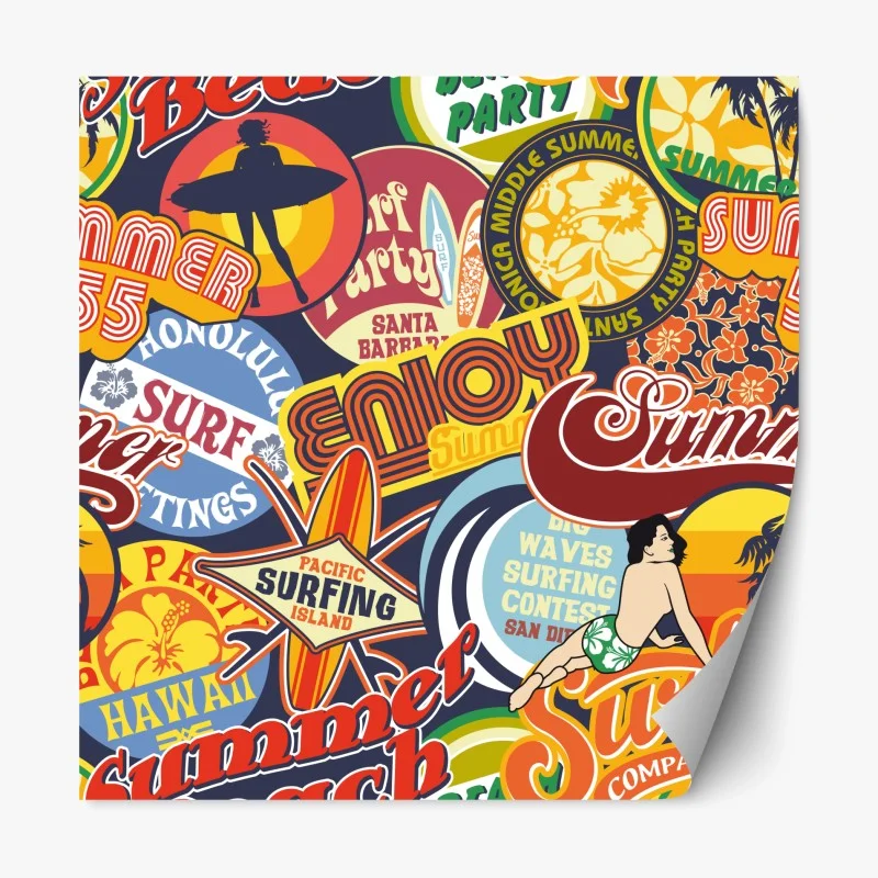 Adesivo riposizionabile collage estivo in stile retrò surf