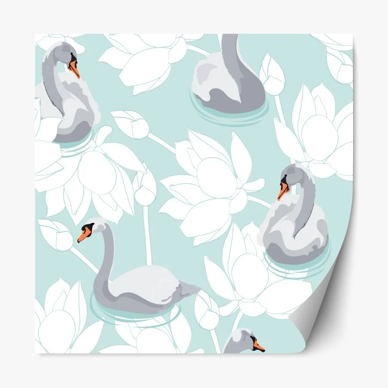 Adesivo riposizionabile eleganza di cigni e fiori di loto