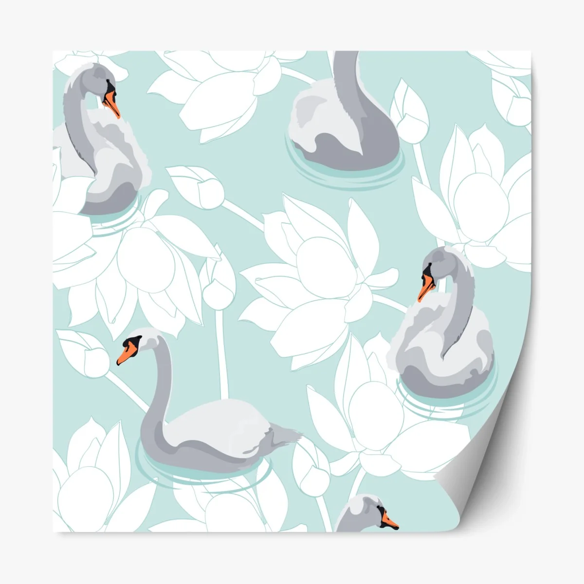 Adesivo riposizionabile eleganza di cigni e fiori di loto • Wallissimo® Adesivo riposizionabile eleganza di cigni e fiori di loto • Wallissimo®