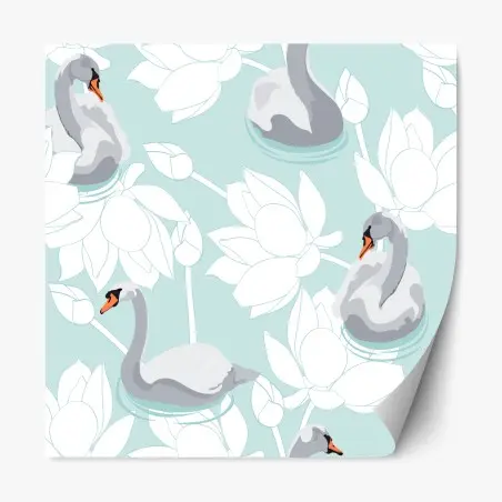 Adesivo riposizionabile eleganza di cigni e fiori di loto • Wallissimo®