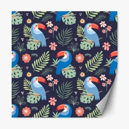 Adesivo riposizionabile motivo tucani tropicali su sfondo scuro • Wallissimo®