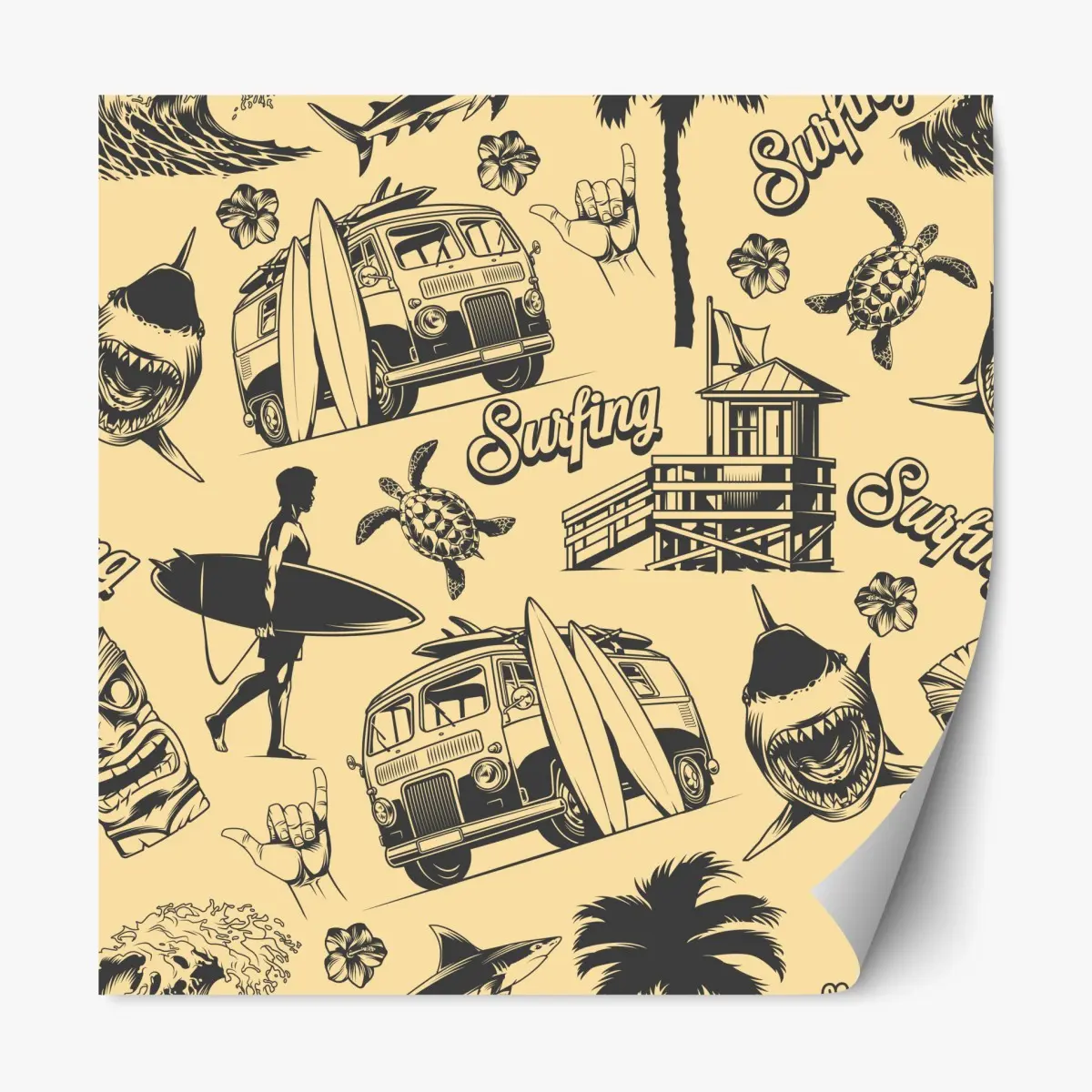 Adesivo riposizionabile motivo surf retrò tropicale • Wallissimo®