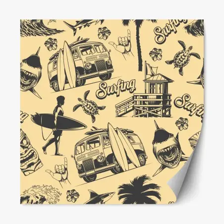 Adesivo riposizionabile motivo surf retrò tropicale • Wallissimo®