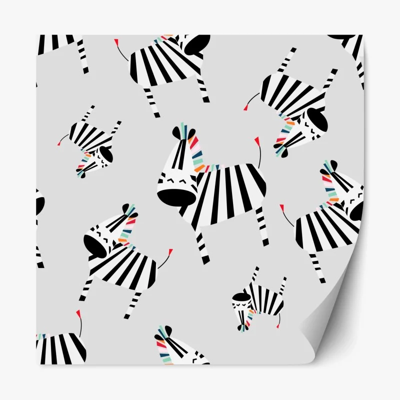 Adesivo riposizionabile zebre giocose su sfondo grigio