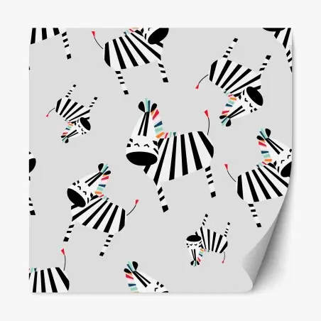 Adesivo riposizionabile zebre giocose su sfondo grigio • Wallissimo®