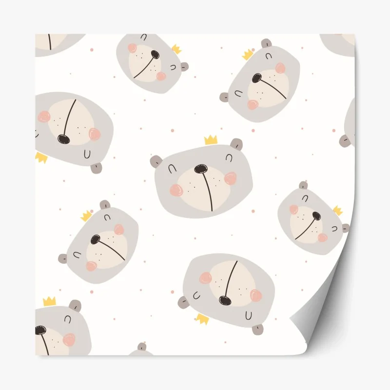 Adesivo riposizionabile orsetti con coroncina su sfondo pastello