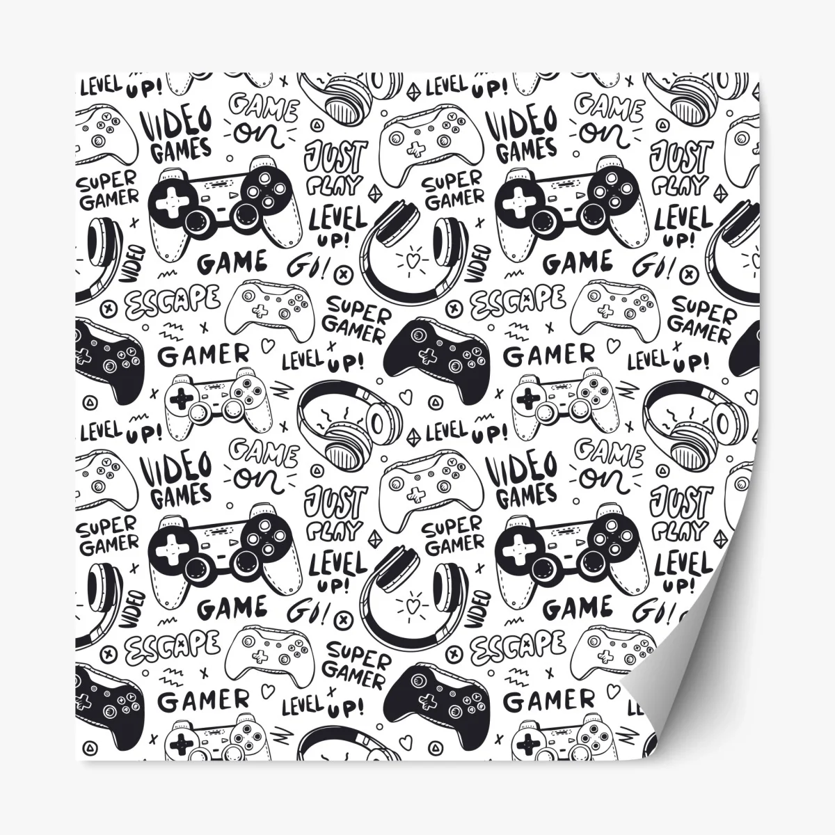 Adesivo riposizionabile pattern videogiochi e controller in bianco e nero • Wallissimo® Adesivo riposizionabile pattern videogiochi e controller in bianco e nero • Wallissimo®