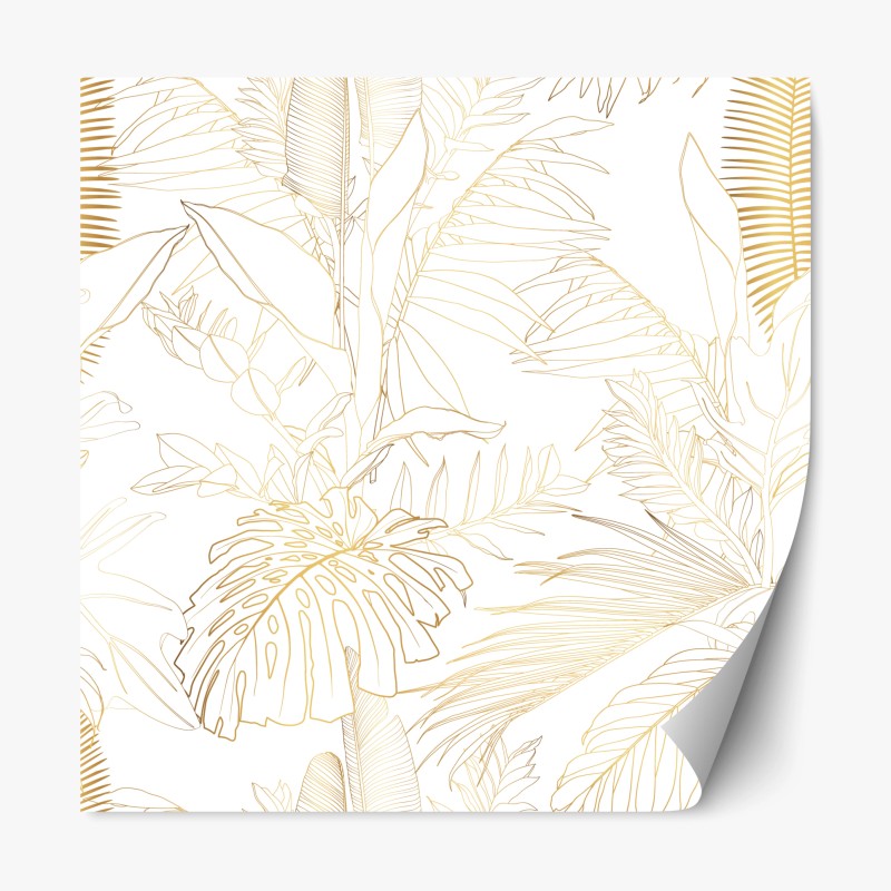 Adesivo riposizionabile motivo botanico tropicale in linee dorate
