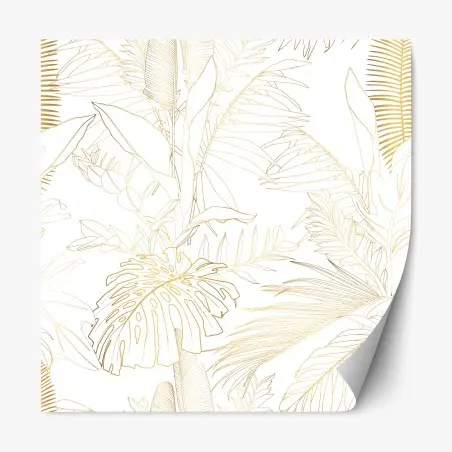 Adesivo riposizionabile motivo botanico tropicale in linee dorate • Wallissimo®