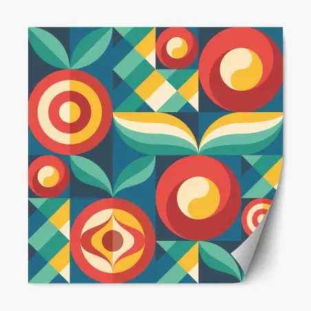 Adesivo riposizionabile motivo floreale geometrico in stile mid-century • Wallissimo®