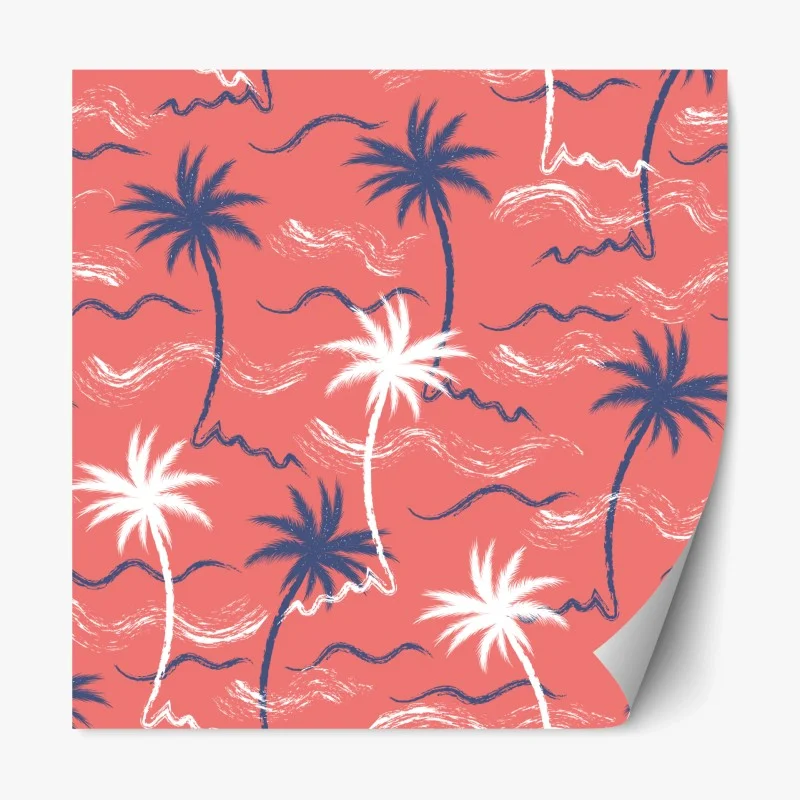 Adesivo riposizionabile motivo tropicale di palme su sfondo corallo