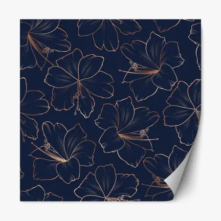 Adesivo riposizionabile motivo floreale oro rosa su blu notte • Wallissimo®