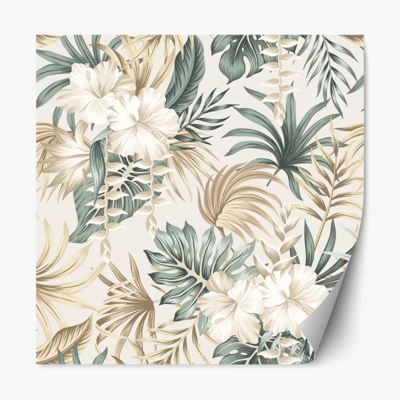 Adesivo riposizionabile motivo tropicale elegante con fiori e foglie