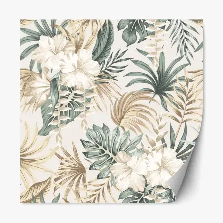Adesivo riposizionabile motivo tropicale elegante con fiori e foglie • Wallissimo®