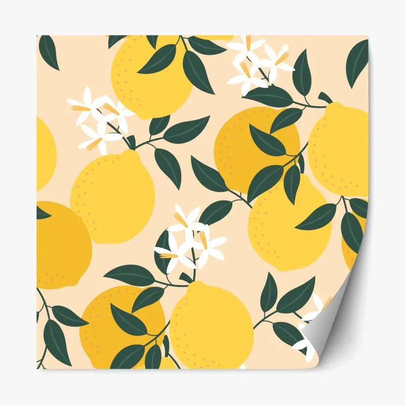 Adesivo riposizionabile motivo di limoni e fiori su sfondo beige