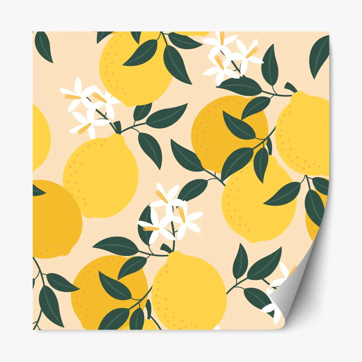 Adesivo riposizionabile motivo di limoni e fiori su sfondo beige • Wallissimo® Adesivo riposizionabile motivo di limoni e fiori su sfondo beige • Wallissimo®
