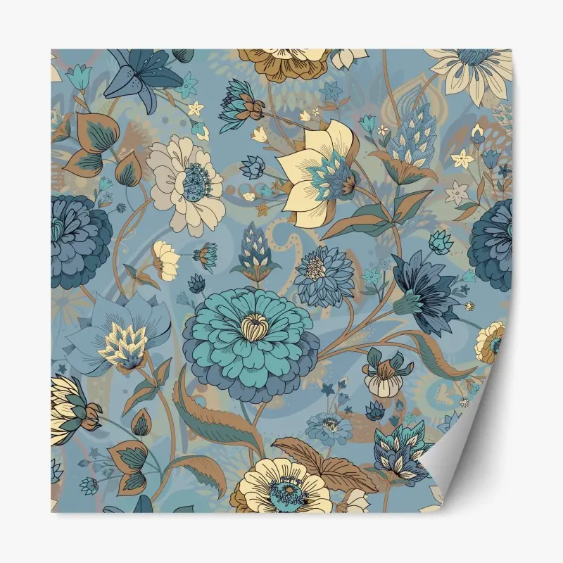 Adesivo riposizionabile motivo floreale vintage in tonalità blu e turchese