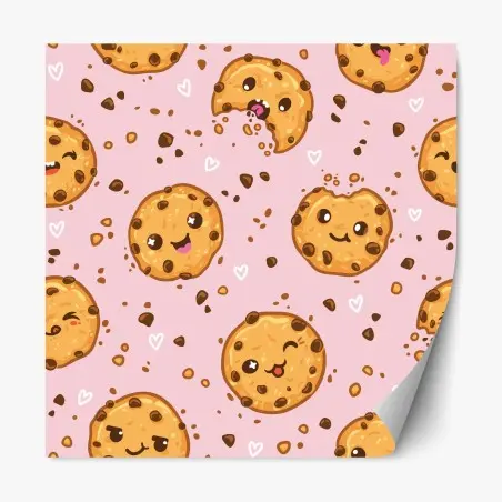 Adesivo riposizionabile motivo di biscotti kawaii su sfondo rosa • Wallissimo®
