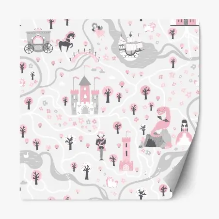 Adesivo riposizionabile mappa del regno fiabesco in rosa e grigio • Wallissimo®