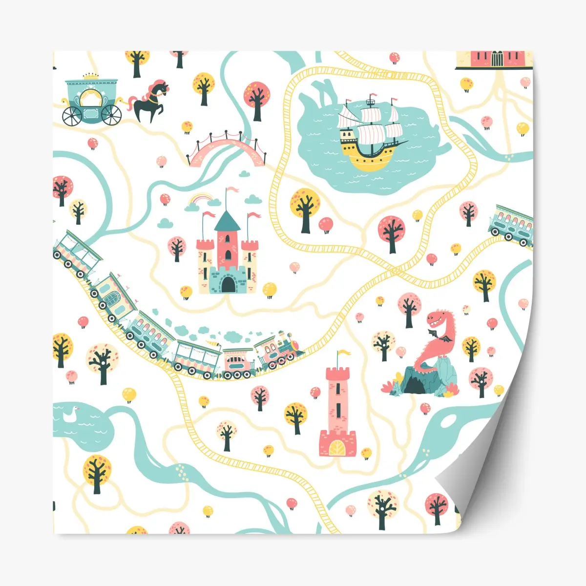 Adesivo riposizionabile mappa del regno incantato in stile pastello • Wallissimo®