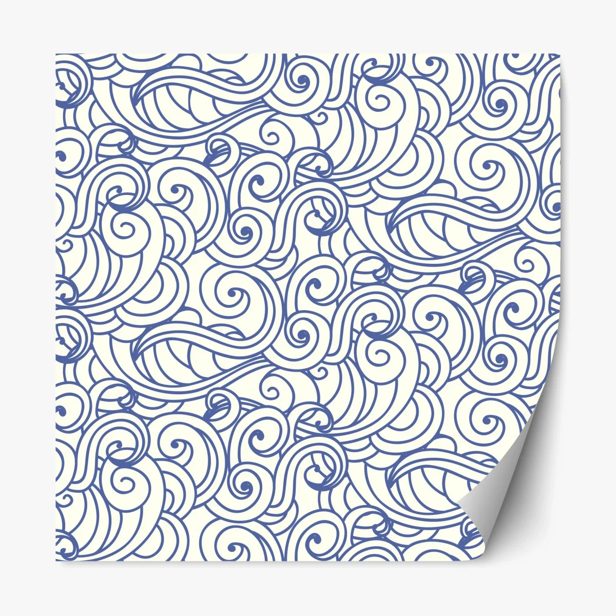 Adesivo riposizionabile onde stilizzate blu su sfondo crema • Wallissimo® Adesivo riposizionabile onde stilizzate blu su sfondo crema • Wallissimo®