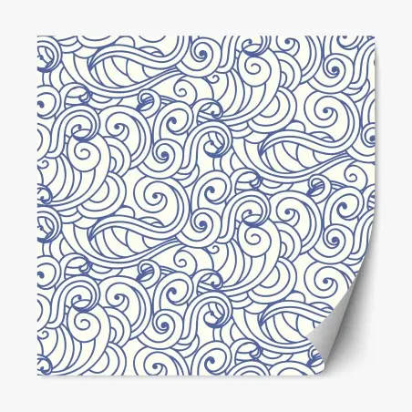 Adesivo riposizionabile onde stilizzate blu su sfondo crema • Wallissimo®