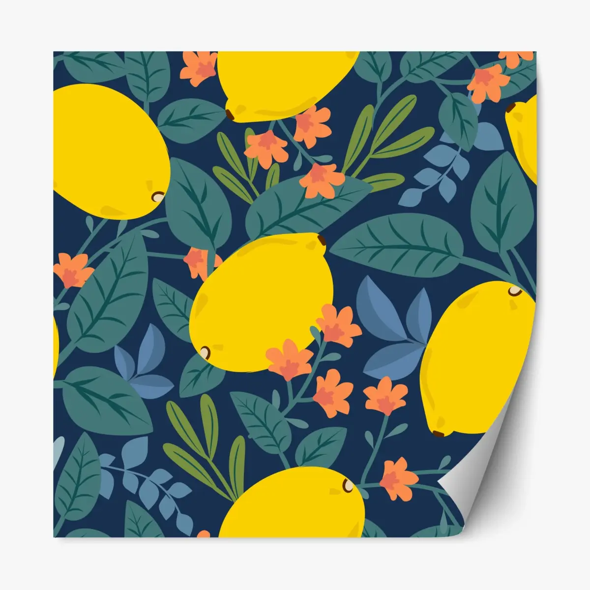 Adesivo riposizionabile motivo limoni e foglie su sfondo blu scuro • Wallissimo® Adesivo riposizionabile motivo limoni e foglie su sfondo blu scuro • Wallissimo®