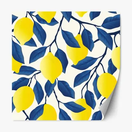Adesivo riposizionabile motivo limoni e foglie blu per decorare • Wallissimo®