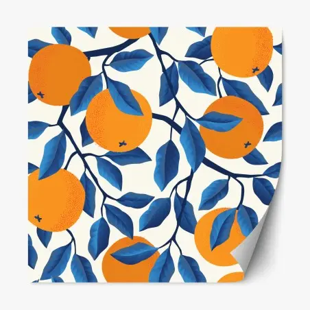 Adesivo riposizionabile ramo di arance con foglie blu • Wallissimo®