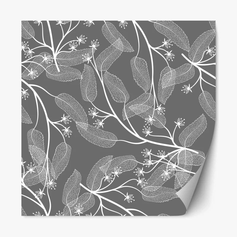 Adesivo riposizionabile motivo botanico elegante in bianco e grigio