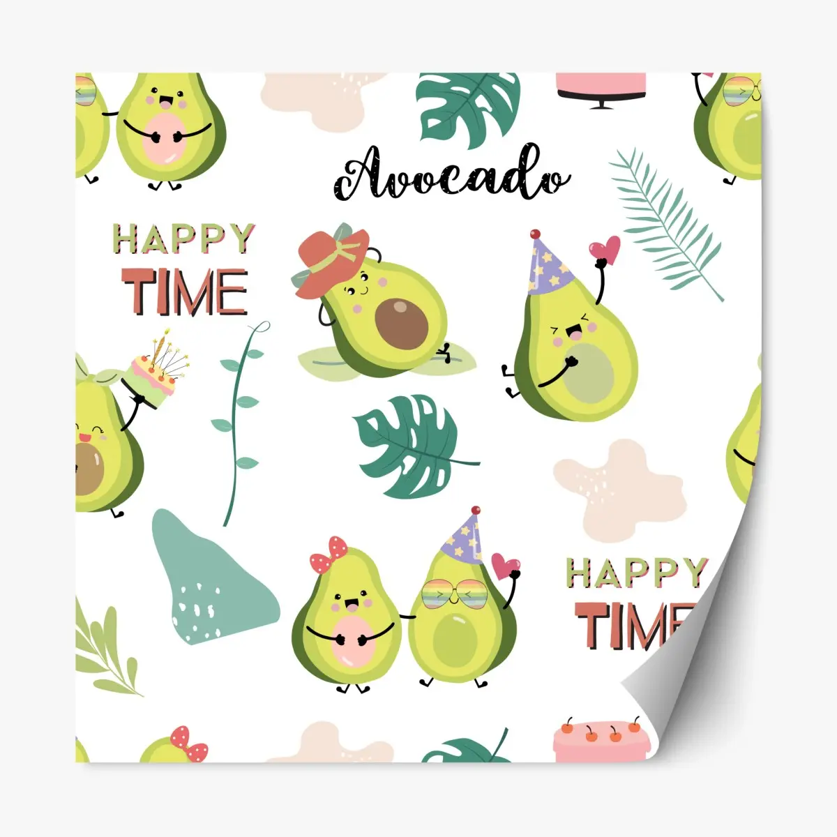 Adesivo riposizionabile avocado felici: motivo illustrato per decorazione • Wallissimo® Adesivo riposizionabile avocado felici: motivo illustrato per decorazione • Wallissimo®