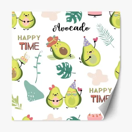 Adesivo riposizionabile avocado felici: motivo illustrato per decorazione • Wallissimo®