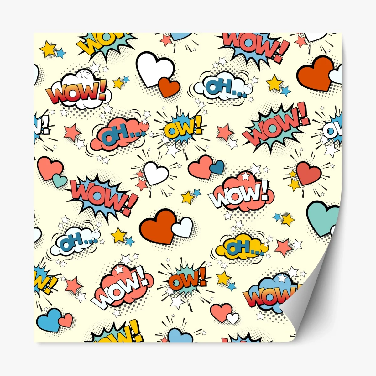 Adesivo riposizionabile motivo pop art con fumetti e cuori • Wallissimo® Adesivo riposizionabile motivo pop art con fumetti e cuori • Wallissimo®