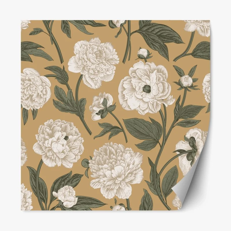 Adesivo riposizionabile peonie ornamentali su sfondo beige