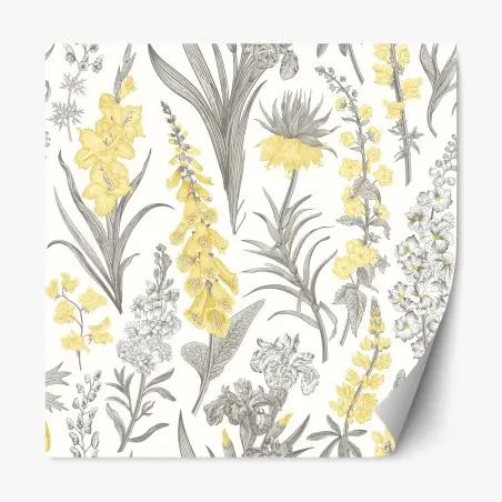 Adesivo riposizionabile motivo botanico elegante in giallo e grigio • Wallissimo®