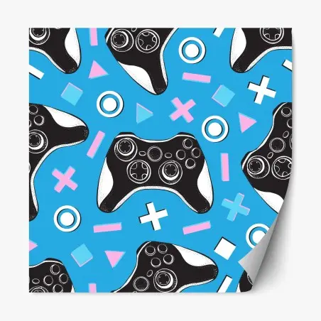 Adesivo riposizionabile motivo controller da gioco retrò su sfondo azzurro • Wallissimo®
