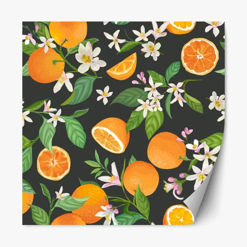 Adesivo riposizionabile motivo di arance e fiori d'arancio su sfondo scuro