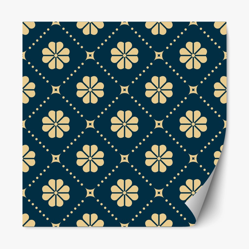 Adesivo riposizionabile motivo floreale geometrico blu navy e beige