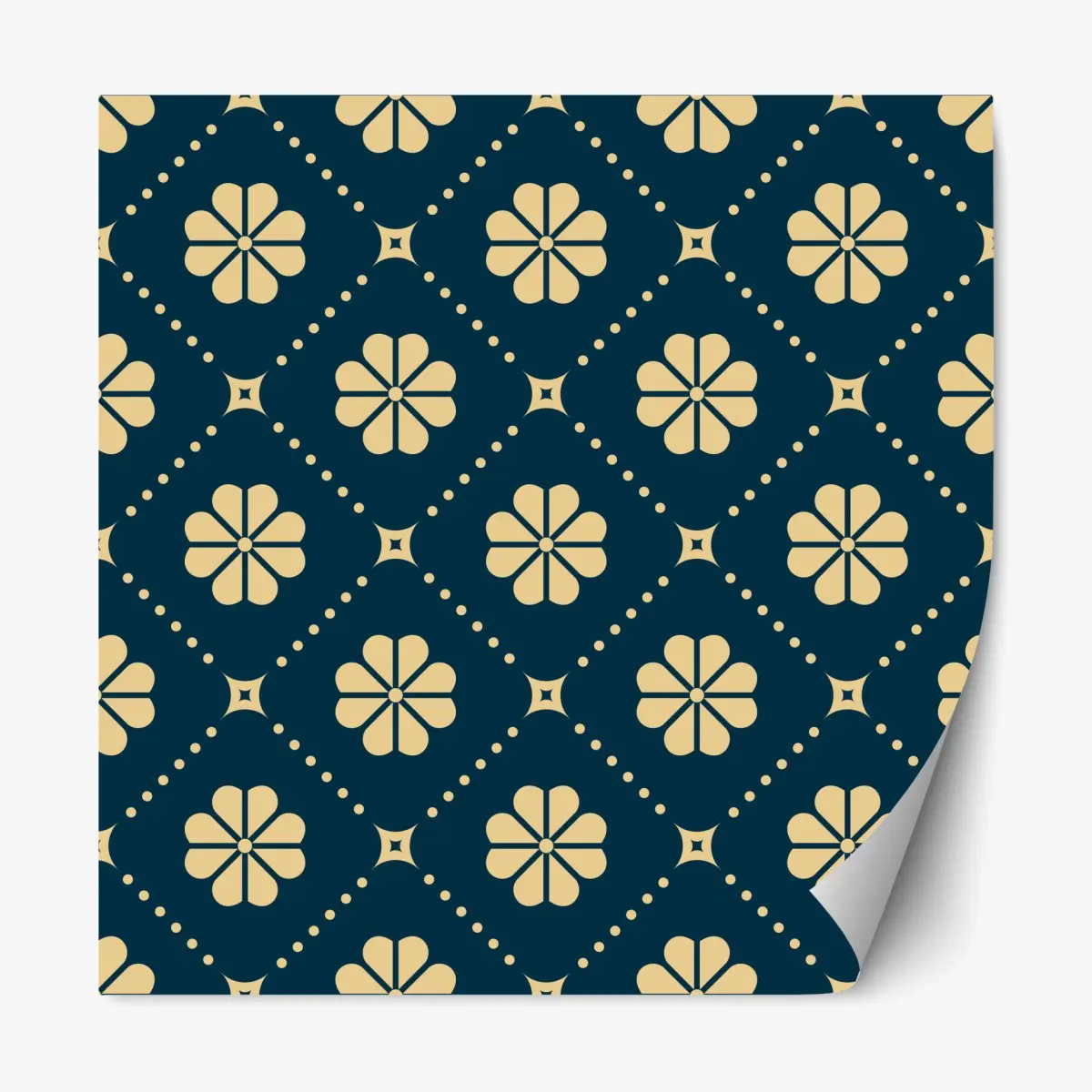 Adesivo riposizionabile motivo floreale geometrico blu navy e beige • Wallissimo®