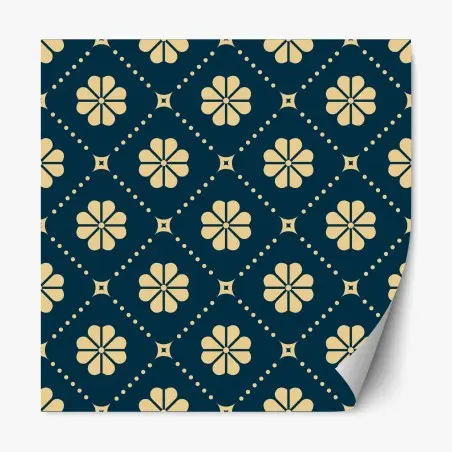 Adesivo riposizionabile motivo floreale geometrico blu navy e beige • Wallissimo®