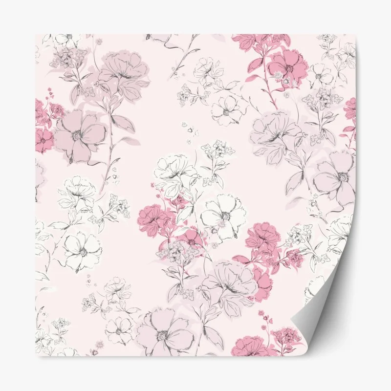 Adesivo riposizionabile fiori romantici su sfondo rosa