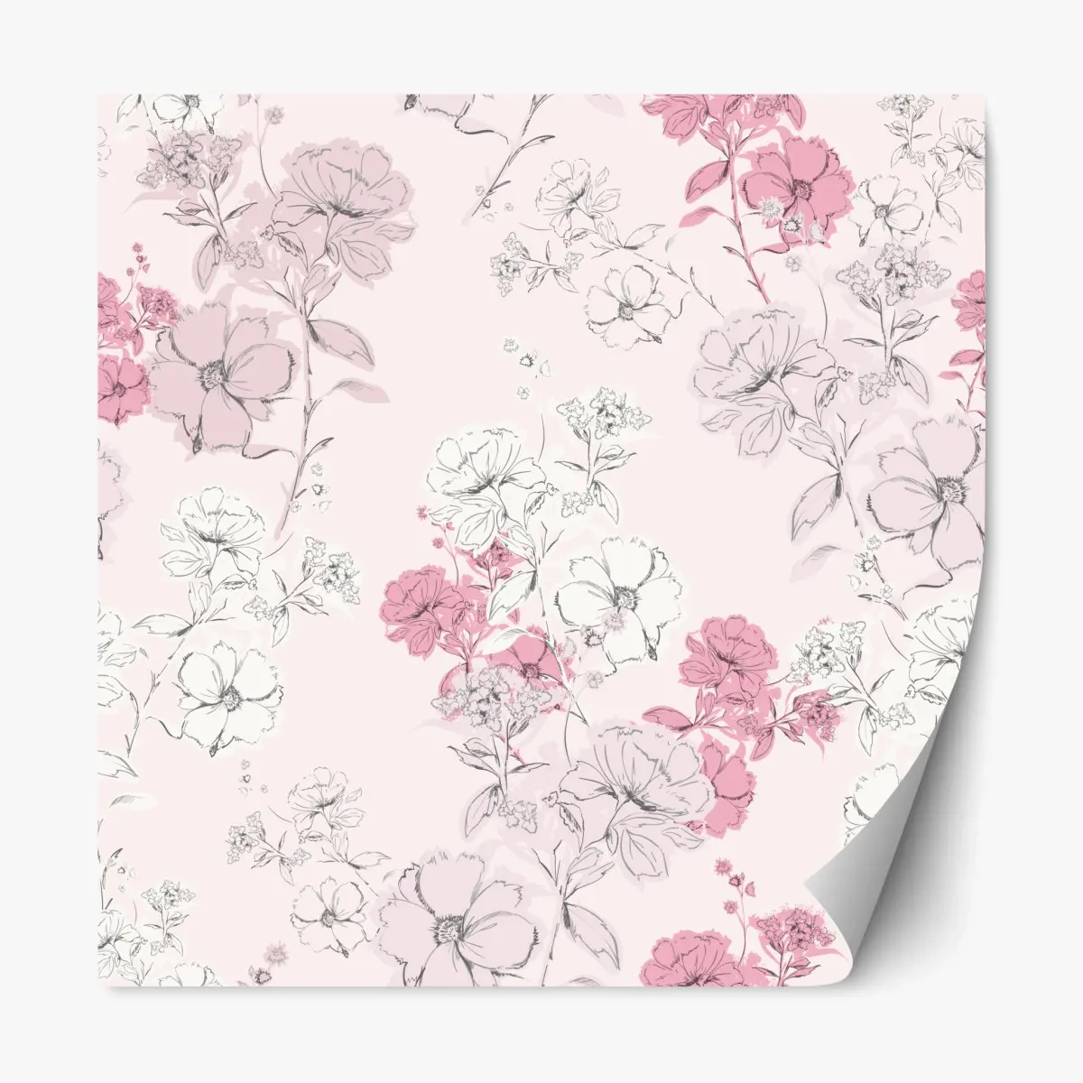 Adesivo riposizionabile fiori romantici su sfondo rosa • Wallissimo®