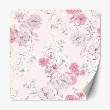 Adesivo riposizionabile fiori romantici su sfondo rosa • Wallissimo®