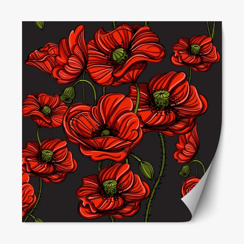 Adesivo riposizionabile papaveri rossi su sfondo scuro