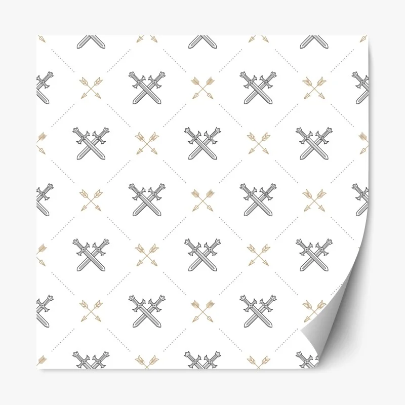 Adesivo riposizionabile motivo araldico geometrico con spade e frecce