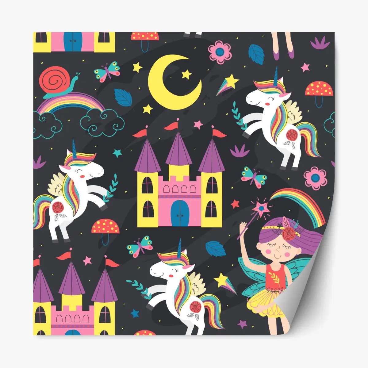 Adesivo riposizionabile magico mondo degli unicorni e delle fate • Wallissimo® Adesivo riposizionabile magico mondo degli unicorni e delle fate • Wallissimo®