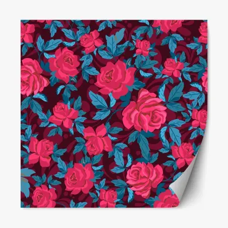 Adesivo riposizionabile motivo di rose rosa su sfondo bordeaux • Wallissimo®