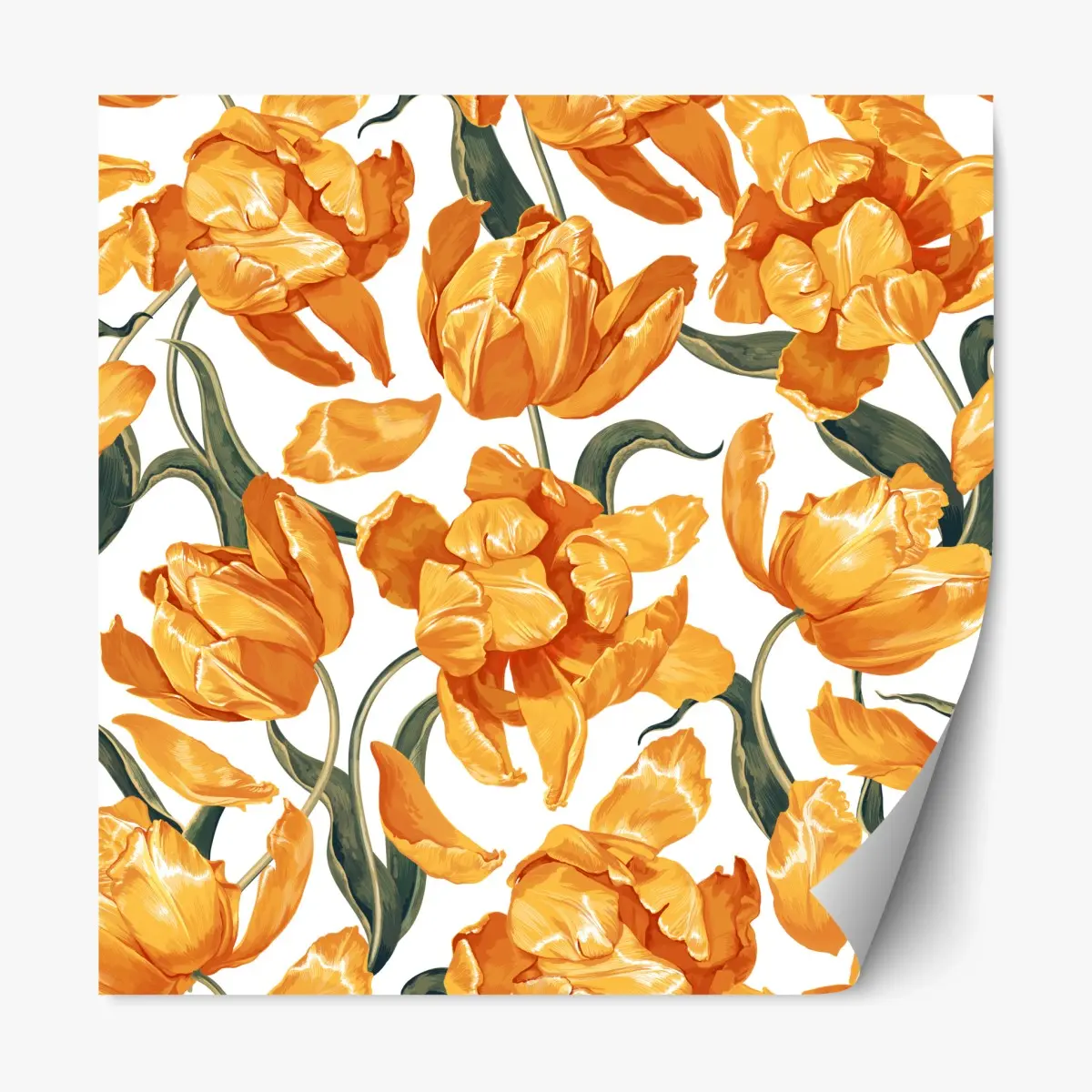 Adesivo riposizionabile motivo di tulipani arancioni su sfondo bianco • Wallissimo®