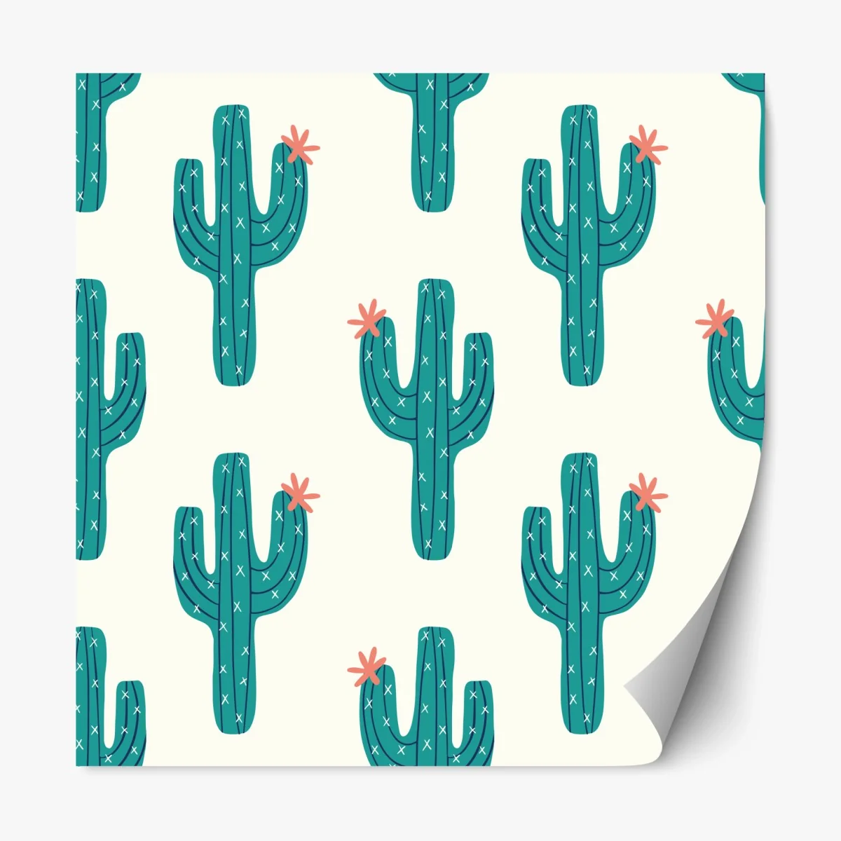 Adesivo riposizionabile pattern di cactus turchese con fiore rosa • Wallissimo® Adesivo riposizionabile pattern di cactus turchese con fiore rosa • Wallissimo®