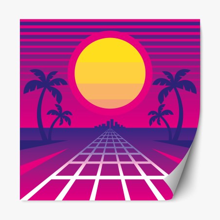 Adesivo riposizionabile tramonto synthwave al neon • Wallissimo®